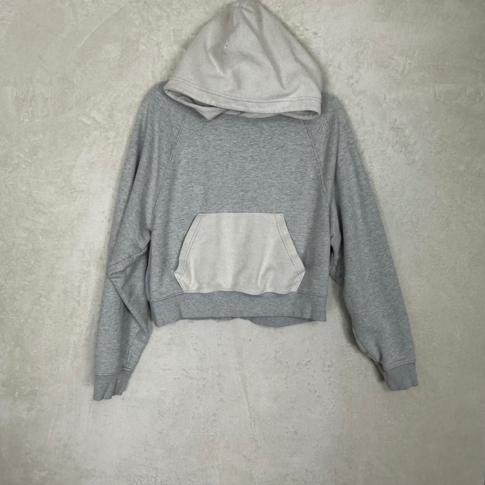 Aerie Cropped Hoodie Sweatshirt Light Gray Two Tone Pocket Women M Comfy‎ Cozy